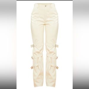NWT Cream faux leather buckle skinny pants